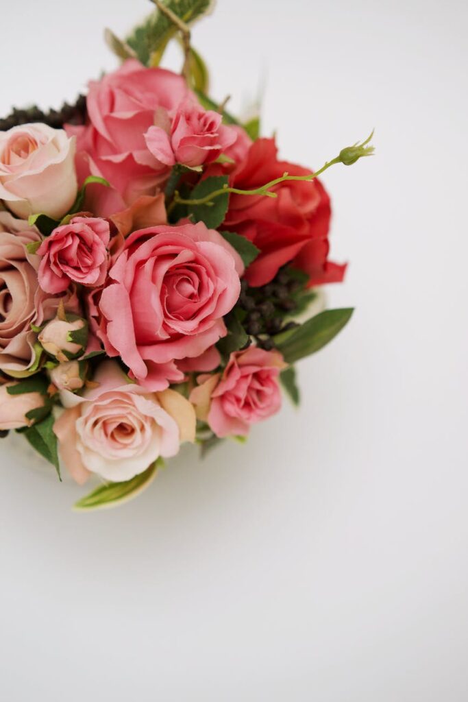 bright blooming rose bouquet on white background