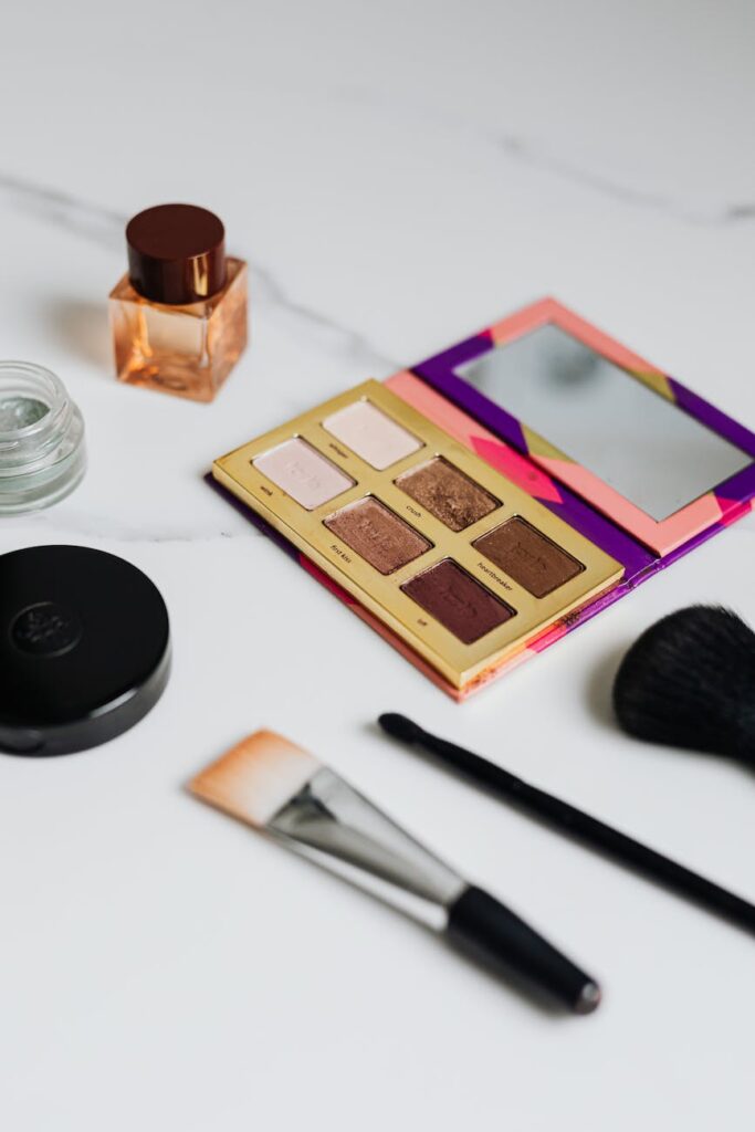 photo of cosmetic products on a marble surface